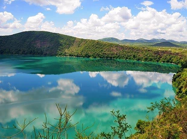 Deep blue crater lake scenery